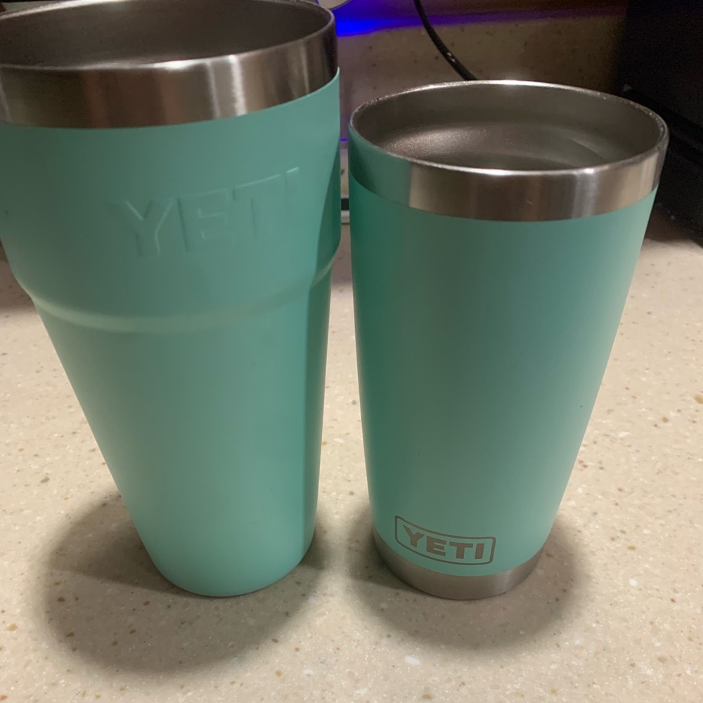 2 teal yeti cups